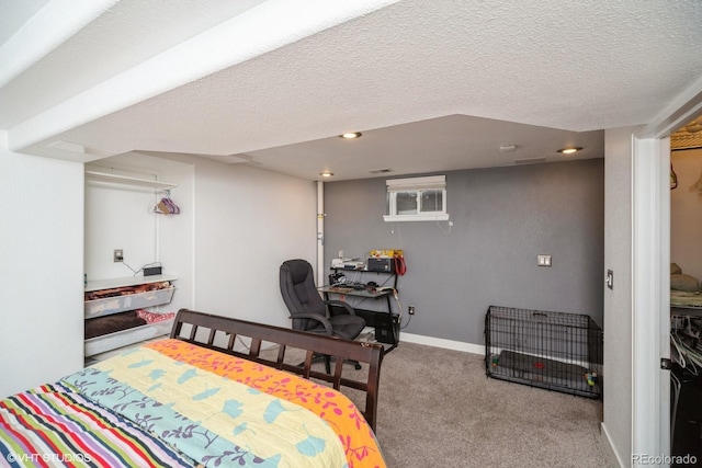 carpeted bedroom featuring recessed lighting