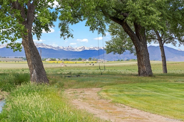 mountain view featuring a rural view