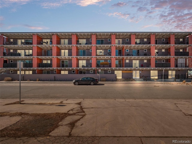 view of property at dusk