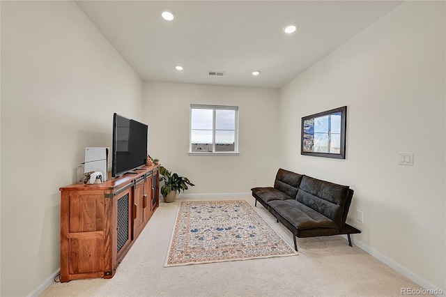 living room with light carpet