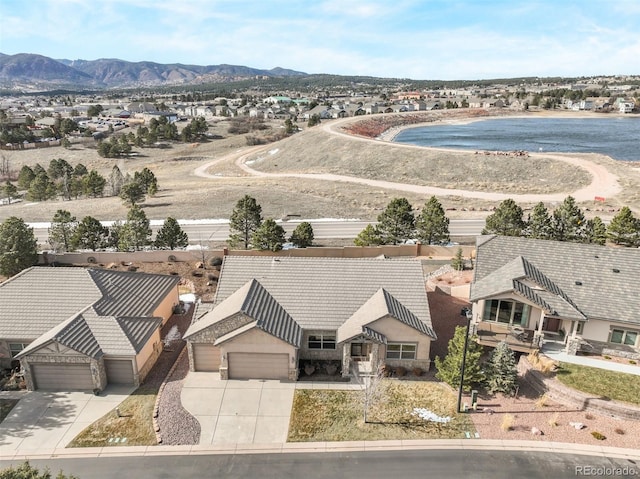 drone / aerial view with a mountain view