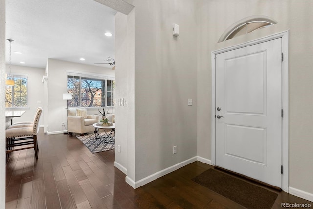 foyer entrance with dark hardwood / wood-style flooring