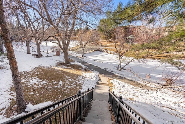 view of yard layered in snow