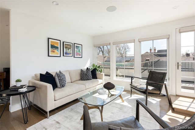living room with wood finished floors