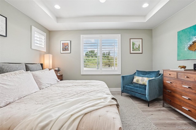 5680 Saddle Skirt St, Parker, CO 80134 - bedroom featuring multiple windows, a raised ceiling, light wood-type flooring, and recessed lighting
