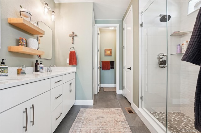 5680 Saddle Skirt St, Parker, CO 80134 - full bathroom featuring double vanity and a stall shower
