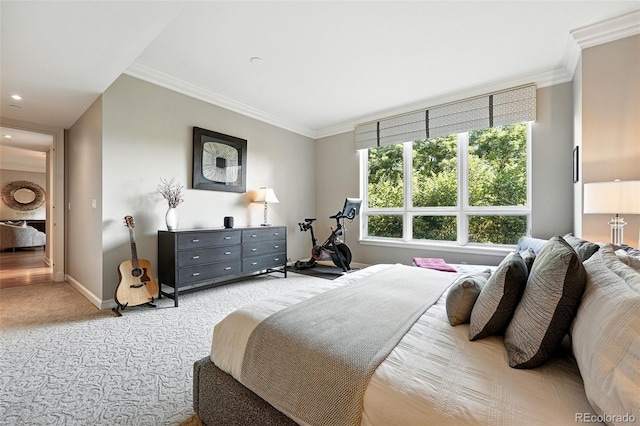 2400 E Cherry Creek S Drive 307, Denver, CO 80209 - bedroom featuring light colored carpet, crown molding, and recessed lighting