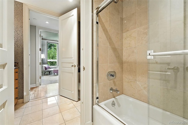 2400 E Cherry Creek S Drive 307, Denver, CO 80209 - full bathroom with shower / bath combination with glass door, tile patterned floors, and recessed lighting