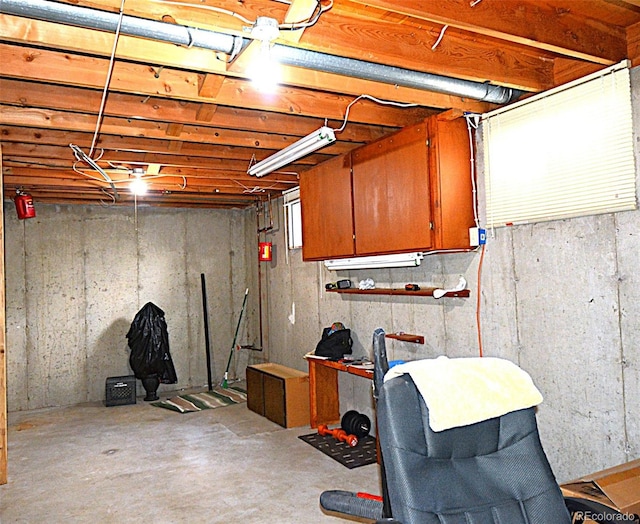 view of unfinished basement