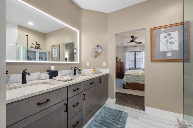 bathroom with vanity and ceiling fan