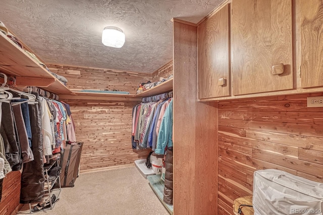 spacious closet featuring light carpet