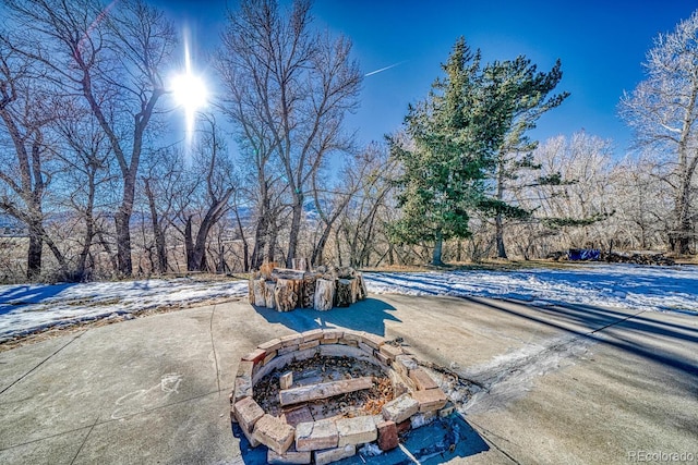 view of snow covered pool