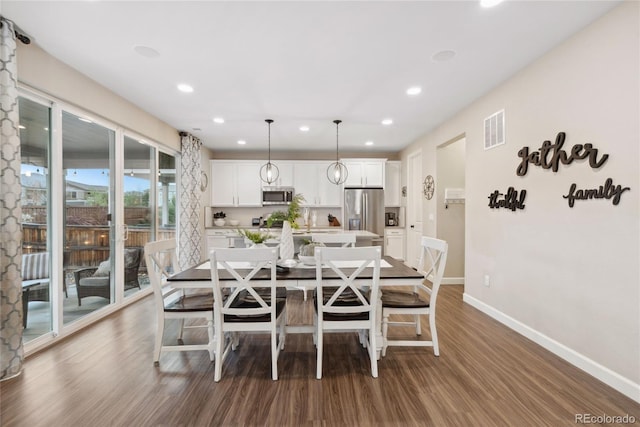16400 Alberta Dr, Parker, CO 80134 - dining space with baseboards, dark wood-style floors, and recessed lighting