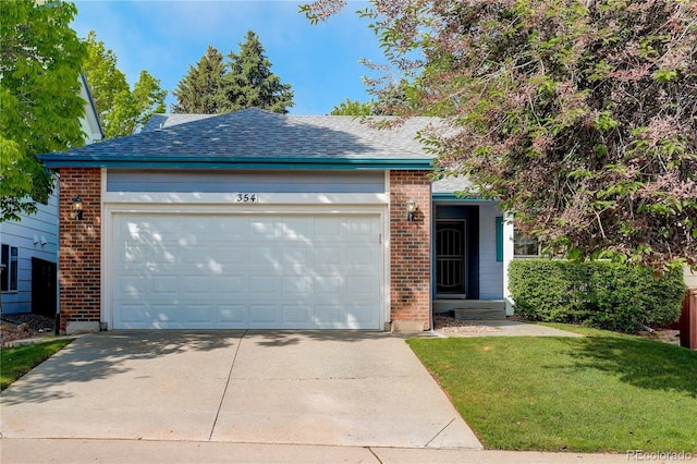 354 Willowick Cir, Highlands Ranch, CO 80129 - ranch-style house with concrete driveway, an attached garage, brick siding, and a front yard