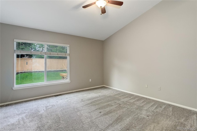 354 Willowick Cir, Highlands Ranch, CO 80129 - spare room with a ceiling fan, carpet, baseboards, and lofted ceiling