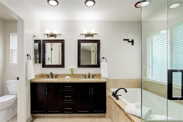 354 Willowick Cir, Highlands Ranch, CO 80129 - full bath with toilet, a bath, plenty of natural light, and double vanity