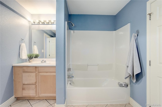 354 Willowick Cir, Highlands Ranch, CO 80129 - full bath with tile patterned floors, vanity, shower / bath combination, and baseboards