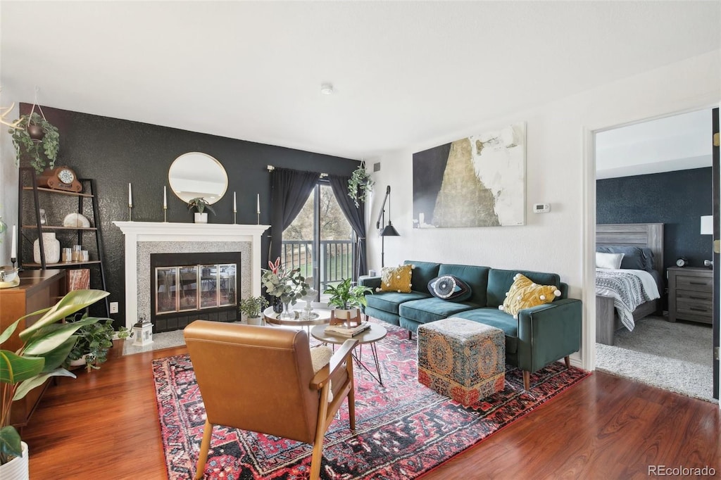 living room with wood-type flooring