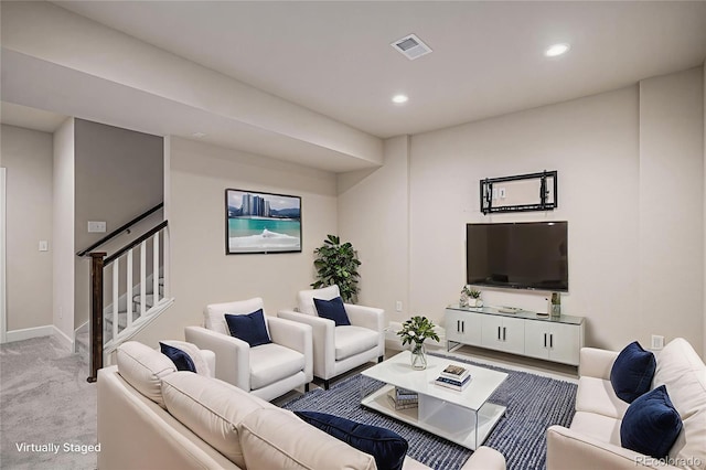 17187 E Cedar Gulch Dr, Parker, CO 80134 - living room with recessed lighting, carpet, and stairway