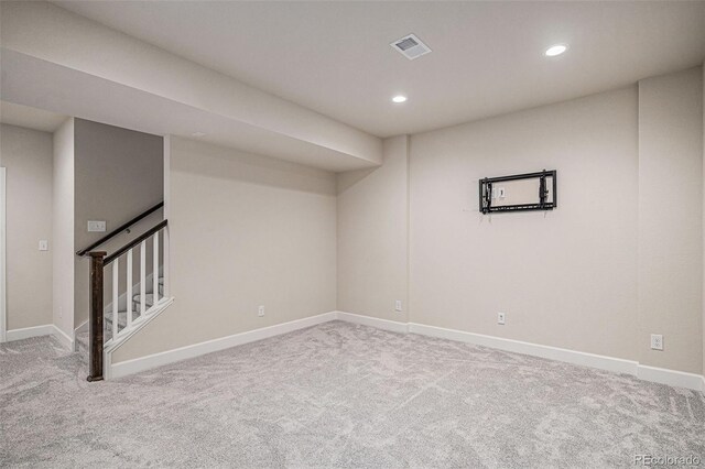 17187 E Cedar Gulch Dr, Parker, CO 80134 - finished below grade area with carpet, recessed lighting, and stairs