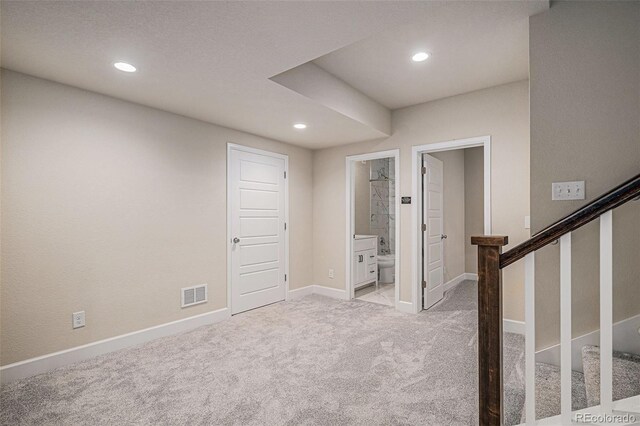 17187 E Cedar Gulch Dr, Parker, CO 80134 - interior space with light carpet, recessed lighting, and stairway