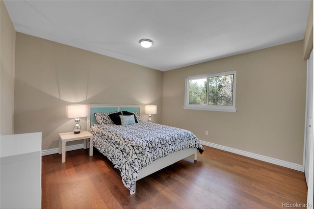 bedroom with wood-type flooring and a closet