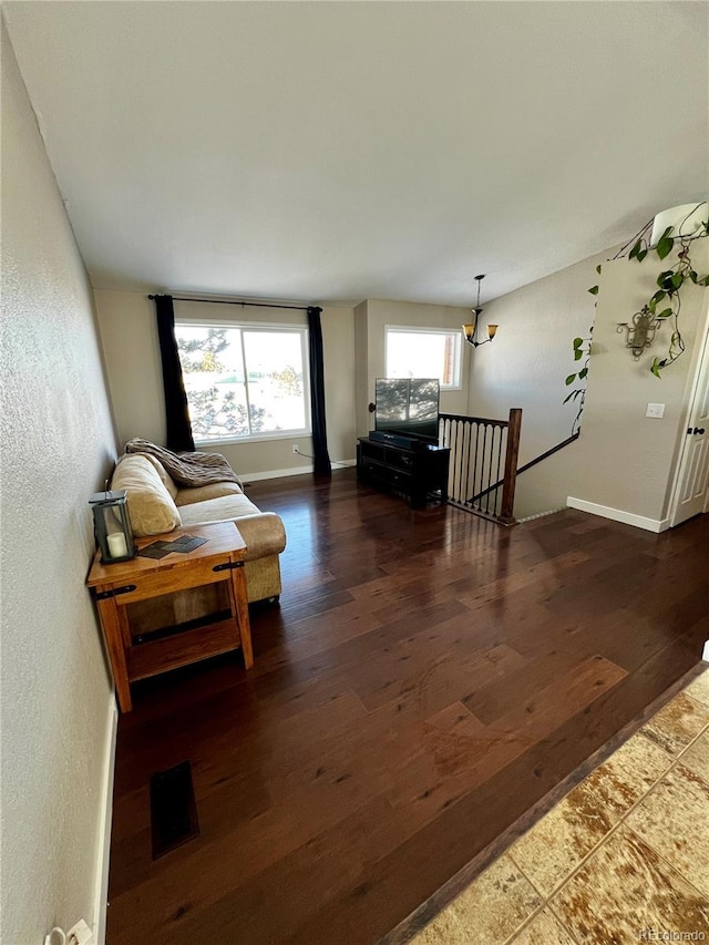 living room with dark wood-type flooring