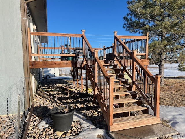 view of snow covered deck