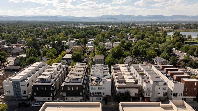 drone / aerial view featuring a mountain view
