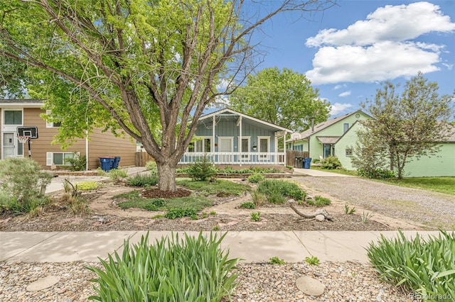 280 Pierce St, Erie, CO 80516 - view of front of property featuring covered porch, gravel driveway, and board and batten siding