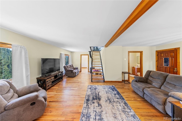 living room with light hardwood / wood-style floors