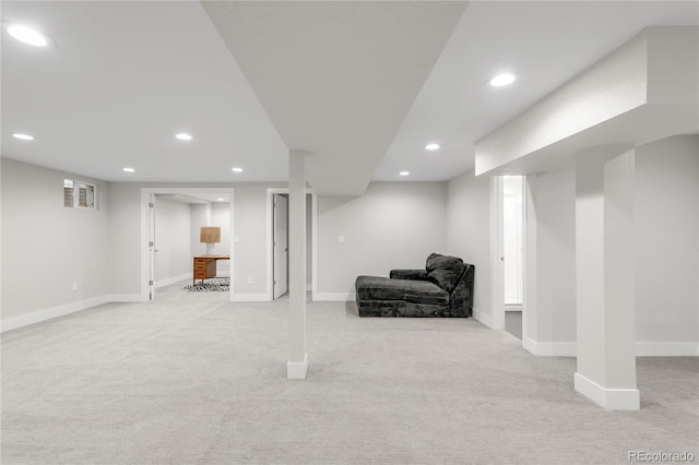 9861 E Ohio Ave, Denver, CO 80247 - finished basement with light carpet, recessed lighting, and baseboards