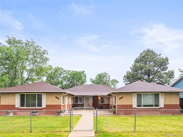 3555 Leyden St, Denver, CO 80207 - ranch-style home with a porch, a gate, and brick siding