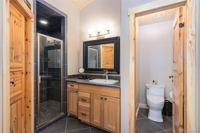 632 Gcr 662, Grand Lake, CO 80447 - full bathroom with tile patterned flooring, vanity, toilet, a shower stall, and visible vents