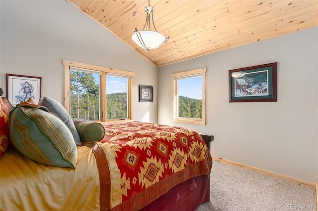 632 Gcr 662, Grand Lake, CO 80447 - bedroom featuring carpet flooring, baseboards, wooden ceiling, and lofted ceiling