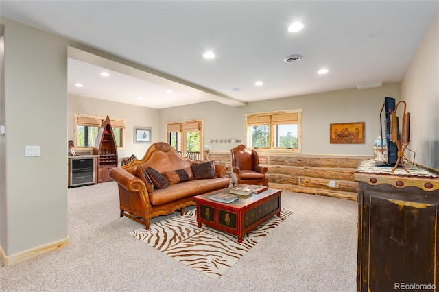 632 Gcr 662, Grand Lake, CO 80447 - living area with wine cooler, carpet flooring, recessed lighting, and visible vents
