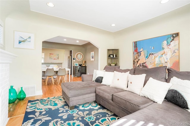 living room with light wood-type flooring