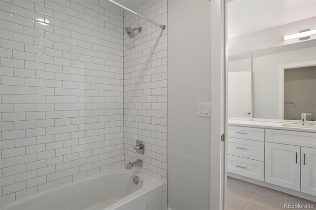 full bath with shower / bathing tub combination, vanity, and tile patterned floors