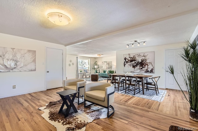 living room featuring hardwood / wood-style flooring and a textured ceiling