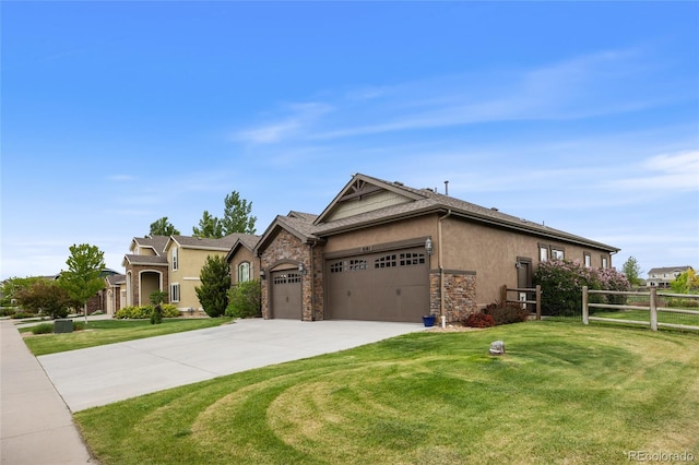 8101 Wynstone Dr, Windsor, CO 80550 - view of front of property with stucco siding, an attached garage, stone siding, and concrete driveway