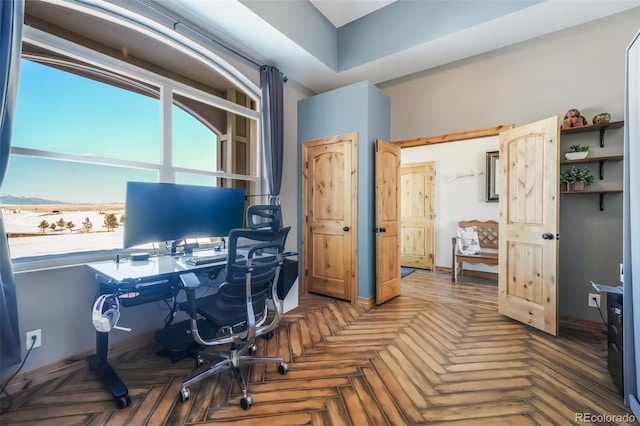 office area featuring parquet floors