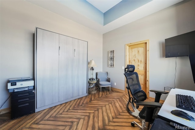 office space with dark parquet floors