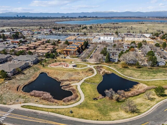 13950 E Oxford Pl Unit B105, Aurora, CO 80014 - aerial overview of property's location with a water and mountain view