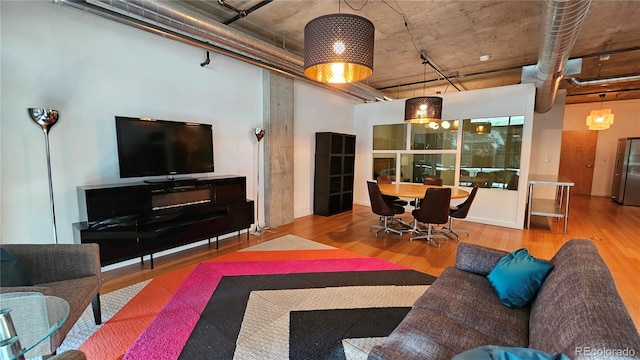 living room with wood-type flooring