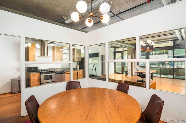 1401 Wewatta St # 101And # 102, Adjoined Denver, CO 80202 - dining space featuring a chandelier and wood finished floors