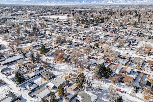 birds eye view of property with a mountain view