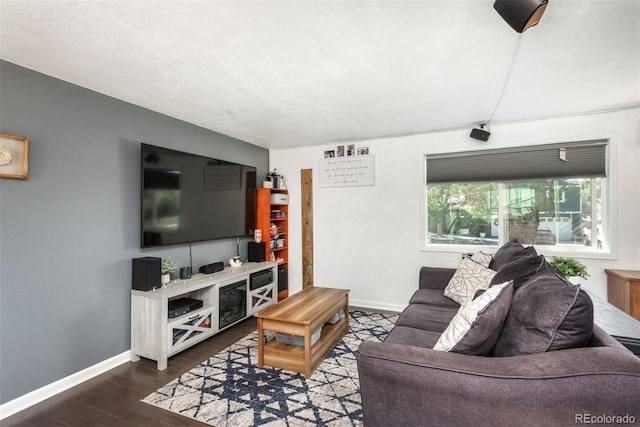 12296 Birch St, Thornton, CO 80241 - living room with baseboards and dark wood-type flooring