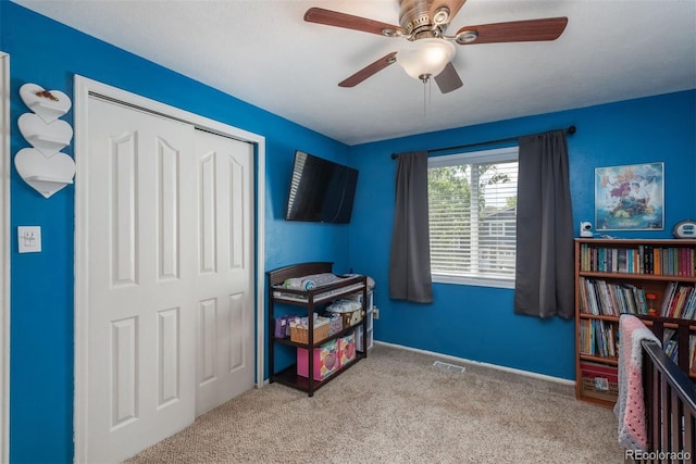 12296 Birch St, Thornton, CO 80241 - rec room with ceiling fan and carpet floors