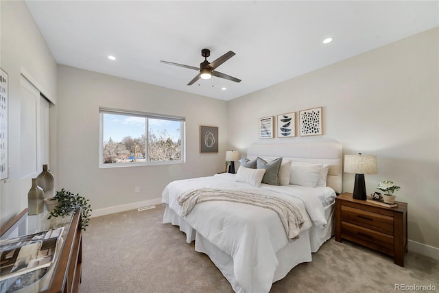 1473 N Locust, Denver, CO 80220 - bedroom featuring light carpet, recessed lighting, ceiling fan, and a closet