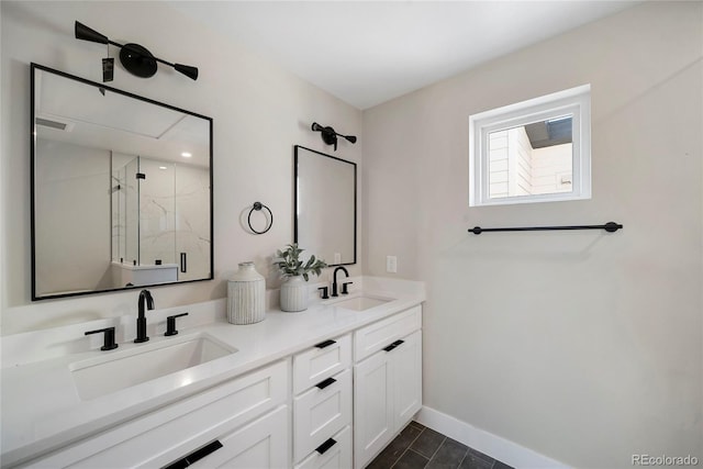 1473 N Locust, Denver, CO 80220 - bathroom with a marble finish shower and double vanity